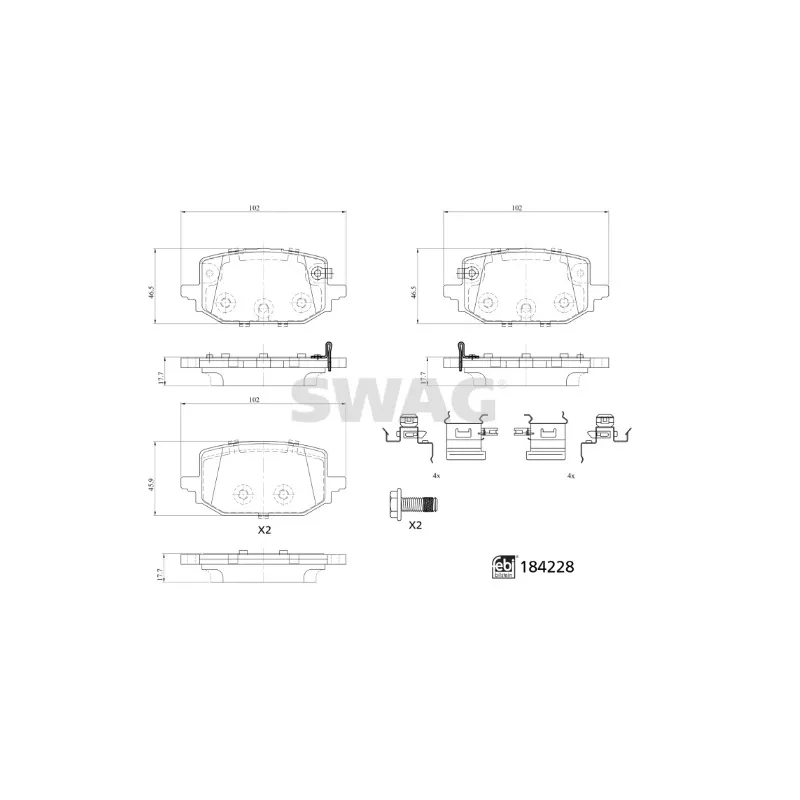 Jeu de 4 plaquettes de frein arrière SWAG 33 10 9318