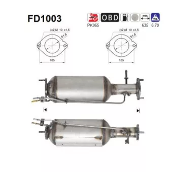 Filtre à particules / à suie, échappement AS FD1003