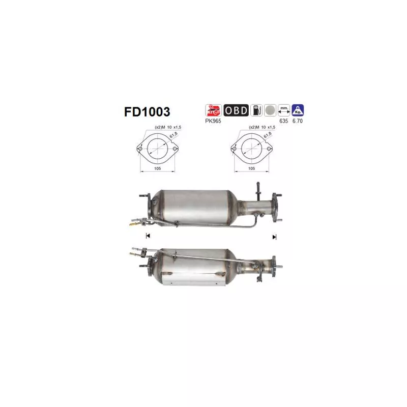 Filtre à particules / à suie, échappement AS FD1003
