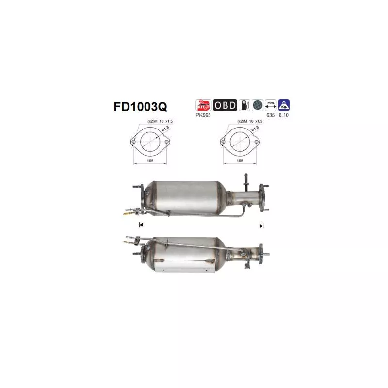Filtre à particules / à suie, échappement AS FD1003Q