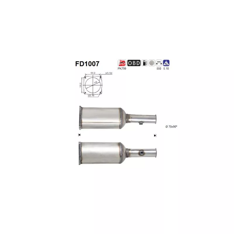 Filtre à particules / à suie, échappement AS FD1007