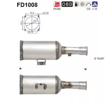 Filtre à particules / à suie, échappement AS FD1008