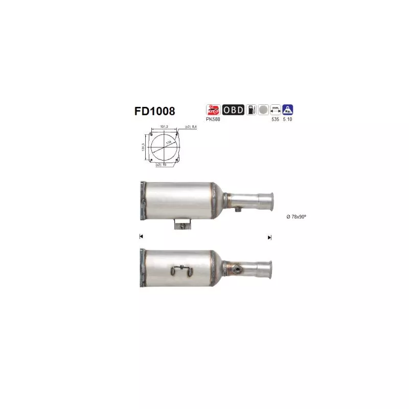 Filtre à particules / à suie, échappement AS FD1008