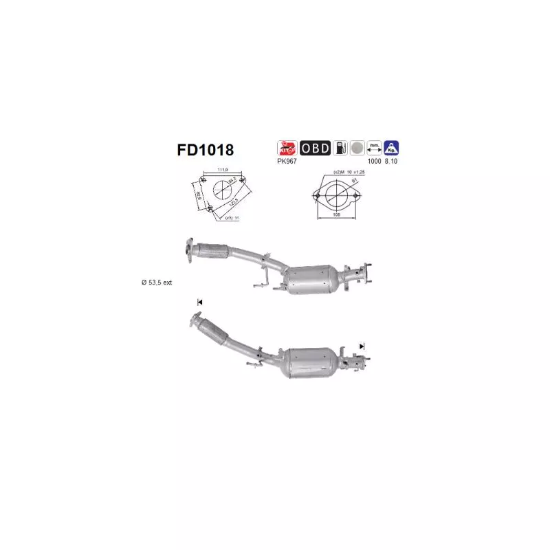 Filtre à particules / à suie, échappement AS FD1018
