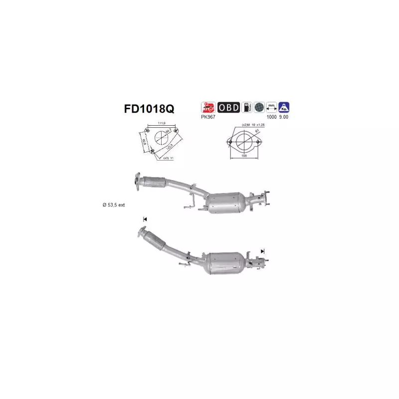 Filtre à particules / à suie, échappement AS FD1018Q