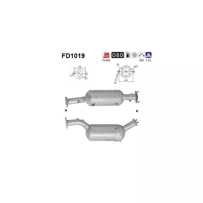 Filtre à particules / à suie, échappement AS FD1019