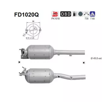 Filtre à particules / à suie, échappement AS FD1020Q