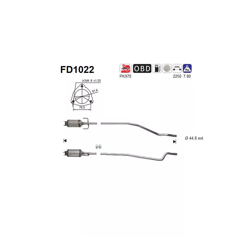 Filtre à particules / à suie, échappement AS FD1022