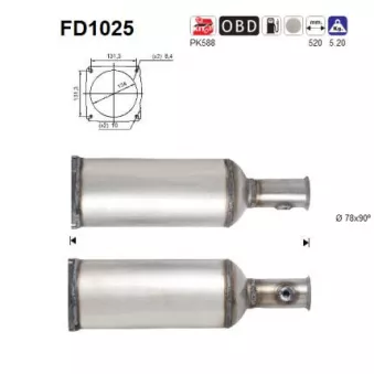 Filtre à particules / à suie, échappement AS FD1025