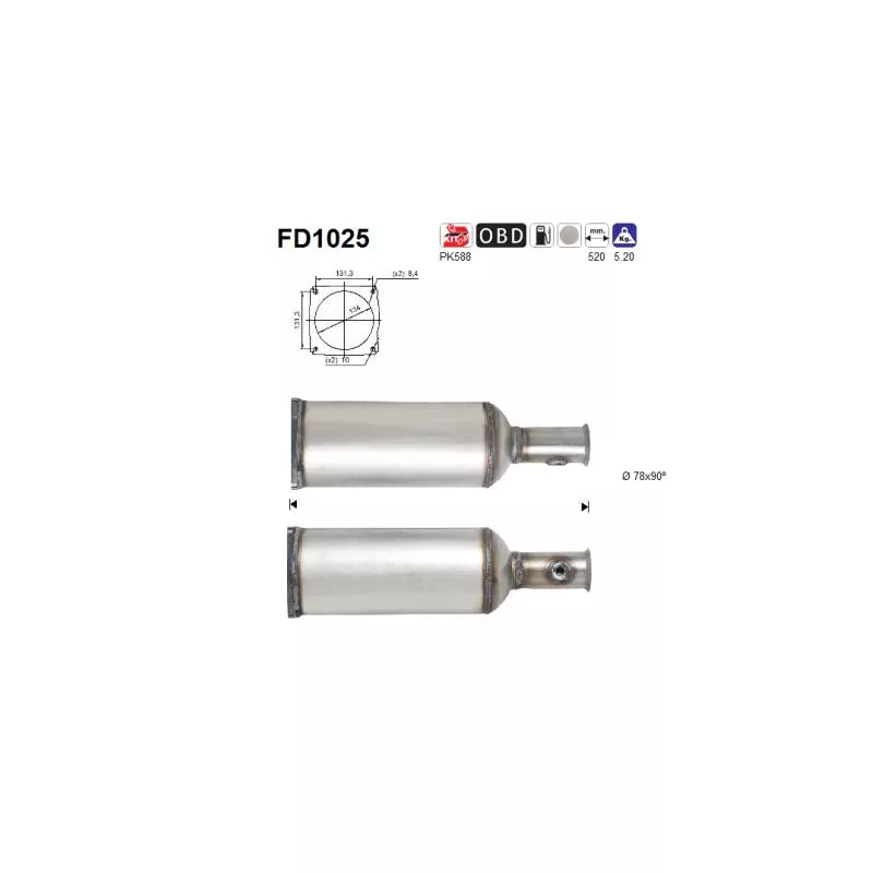 Filtre à particules / à suie, échappement AS FD1025