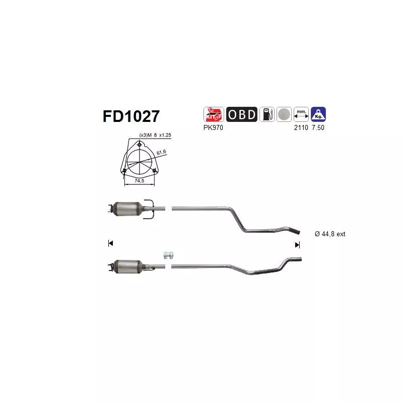 Filtre à particules / à suie, échappement AS FD1027