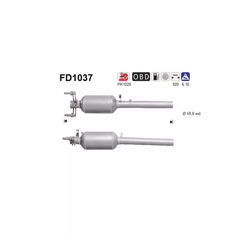 Filtre à particules / à suie, échappement AS FD1037