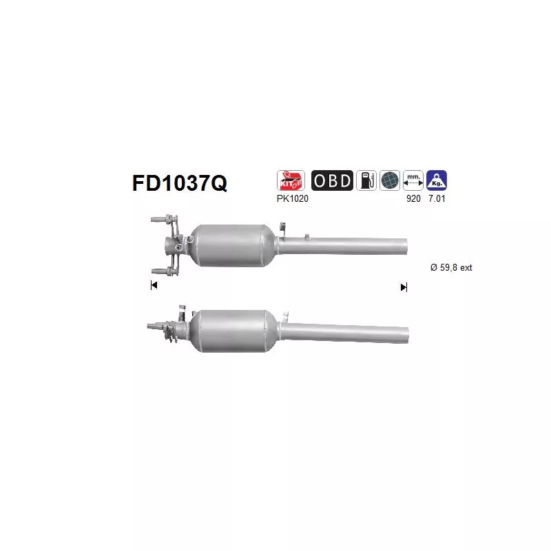 Filtre à particules / à suie, échappement AS FD1037Q
