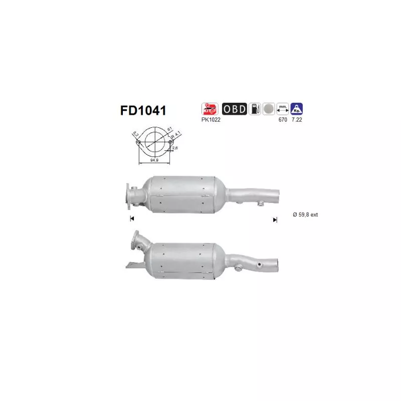 Filtre à particules / à suie, échappement AS FD1041