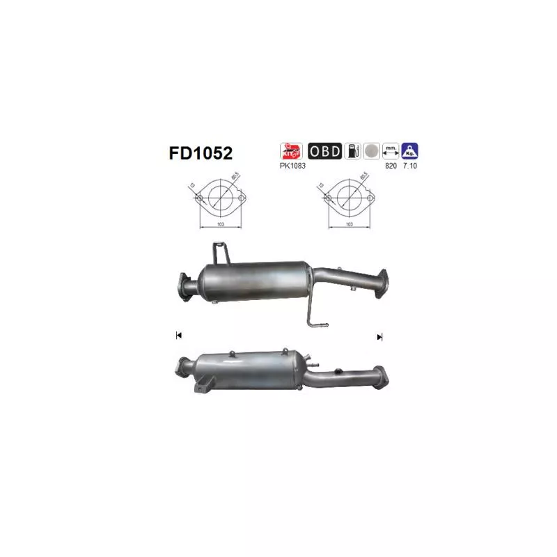Filtre à particules / à suie, échappement AS FD1052