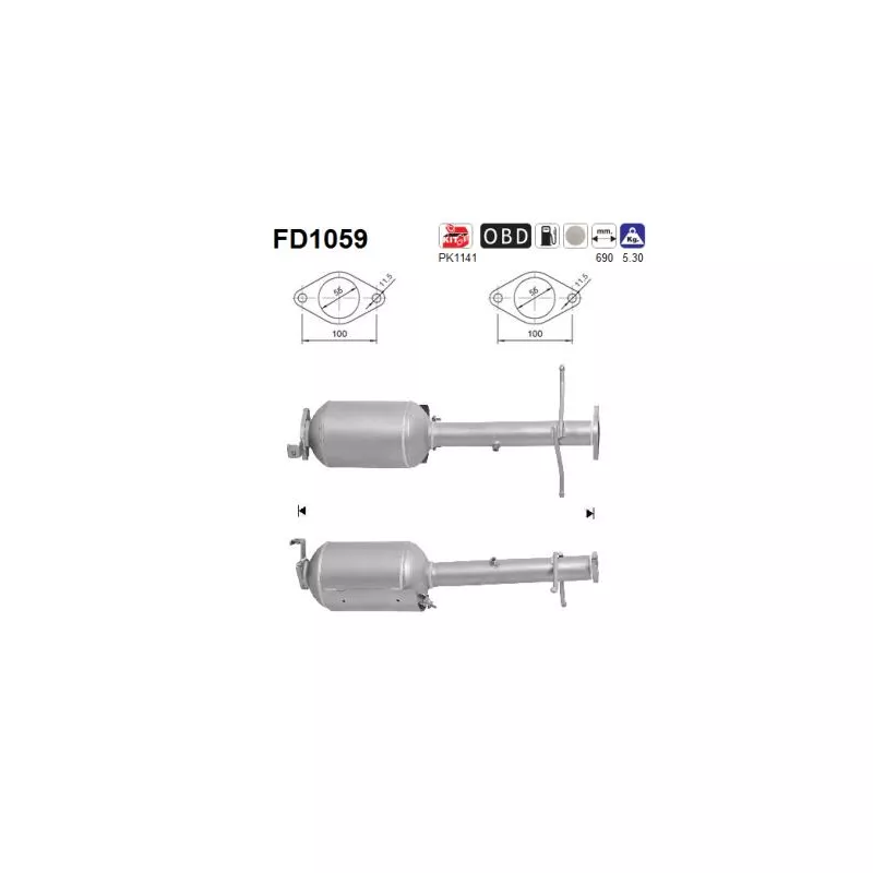 Filtre à particules / à suie, échappement AS FD1059