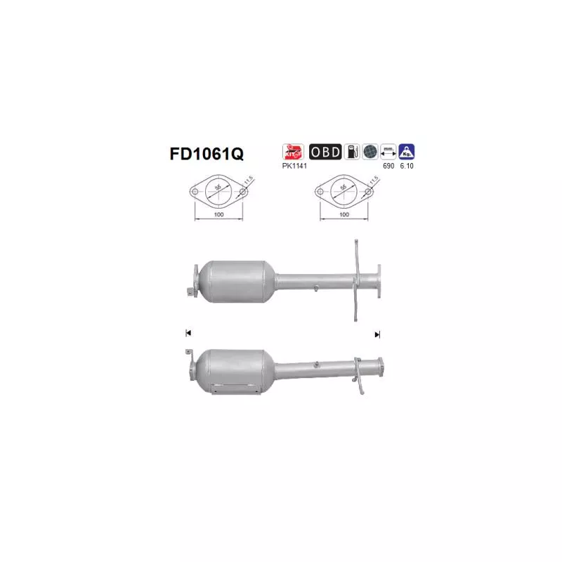 Filtre à particules / à suie, échappement AS FD1061Q