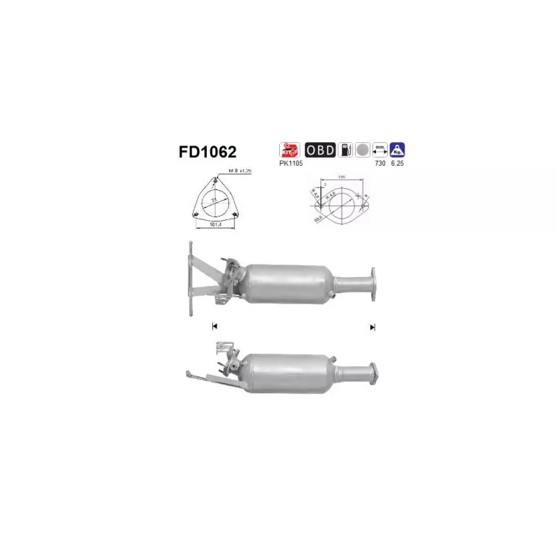 Filtre à particules / à suie, échappement AS FD1062