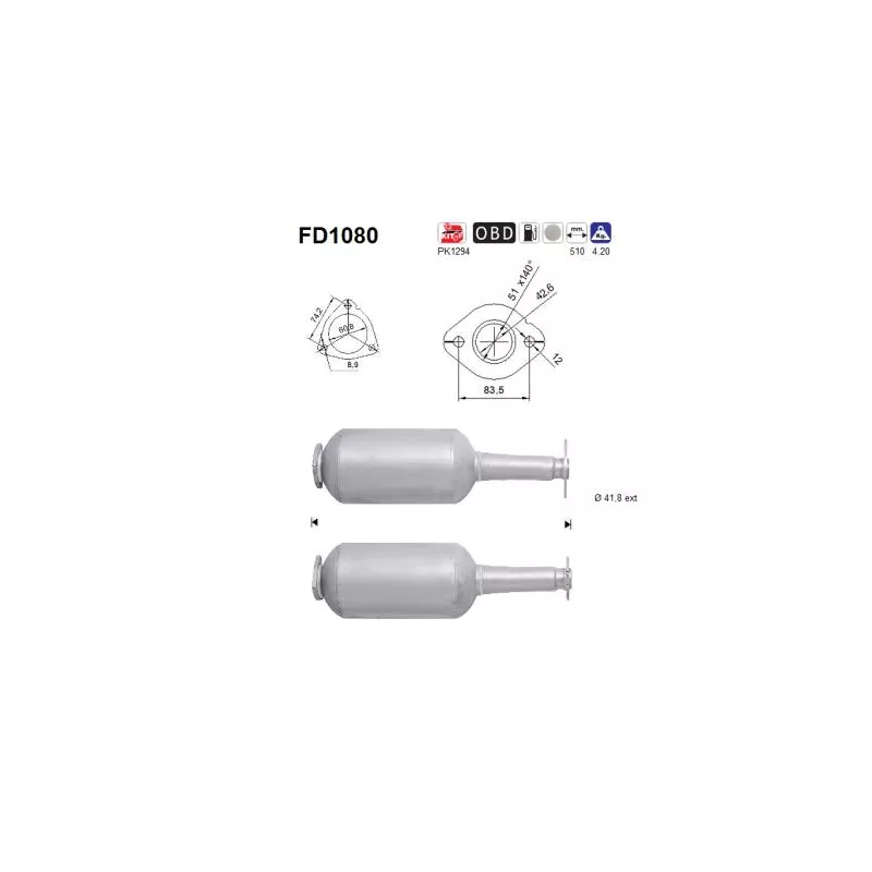 Filtre à particules / à suie, échappement AS FD1080