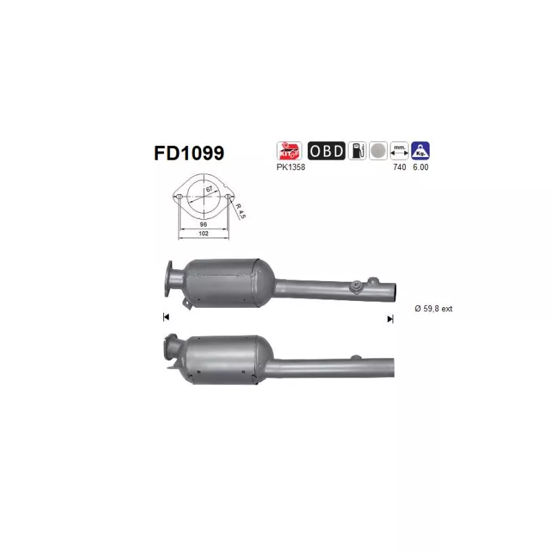 Filtre à particules / à suie, échappement AS FD1099