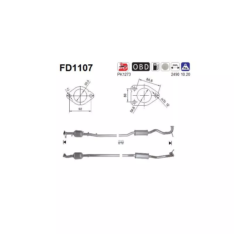 Filtre à particules / à suie, échappement AS FD1107