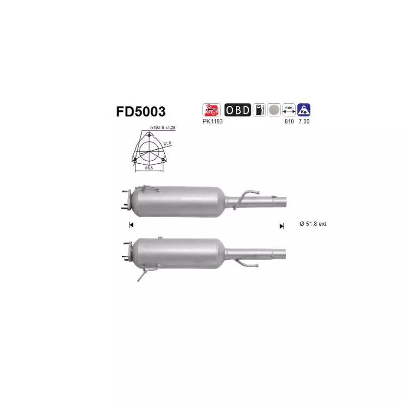 Filtre à particules / à suie, échappement AS FD5003