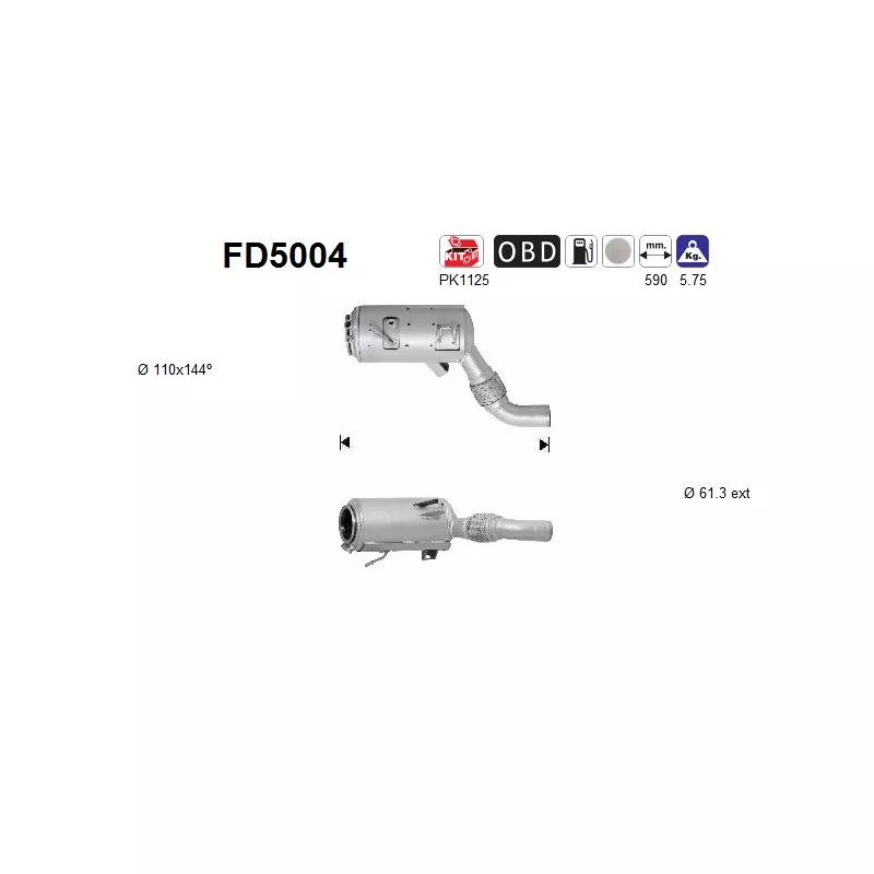 Filtre à particules / à suie, échappement AS FD5004