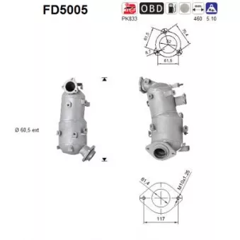 Filtre à particules / à suie, échappement AS FD5005