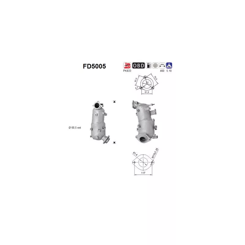 Filtre à particules / à suie, échappement AS FD5005