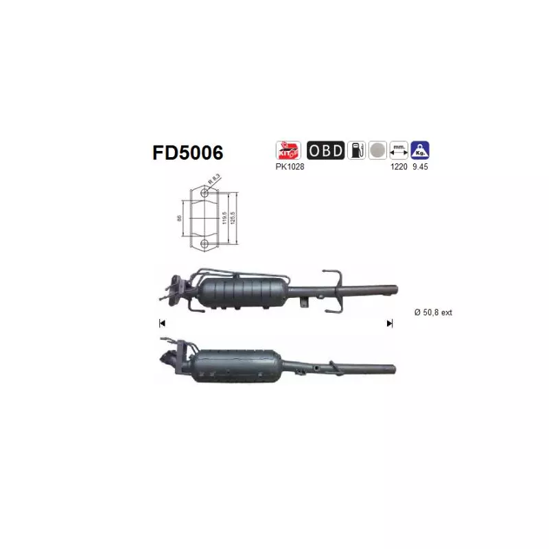 Filtre à particules / à suie, échappement AS FD5006