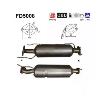 Filtre à particules / à suie, échappement AS FD5008
