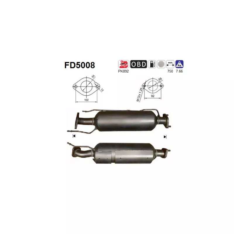 Filtre à particules / à suie, échappement AS FD5008
