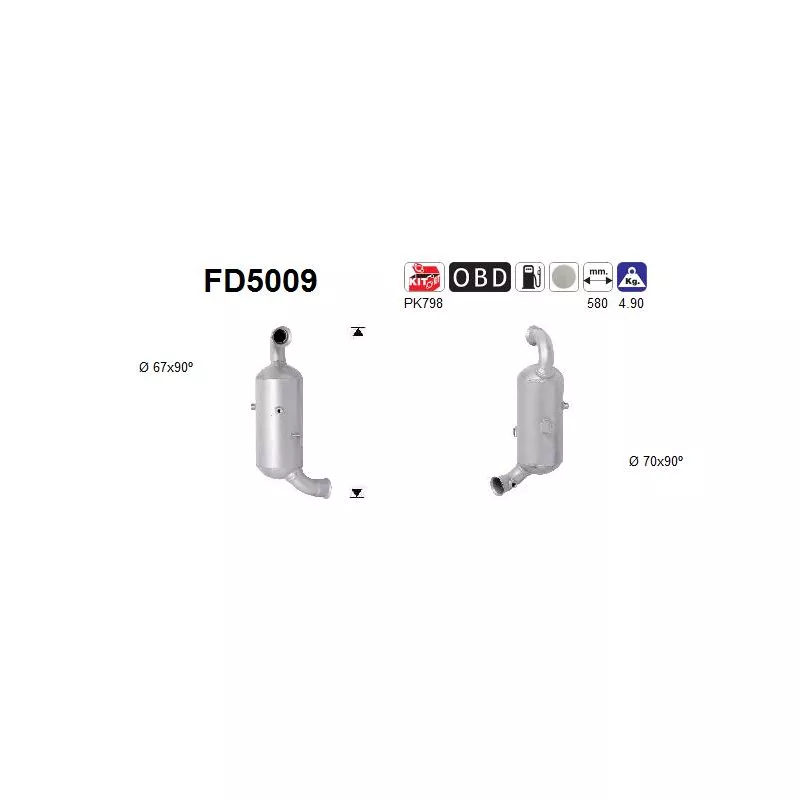 Filtre à particules / à suie, échappement AS FD5009