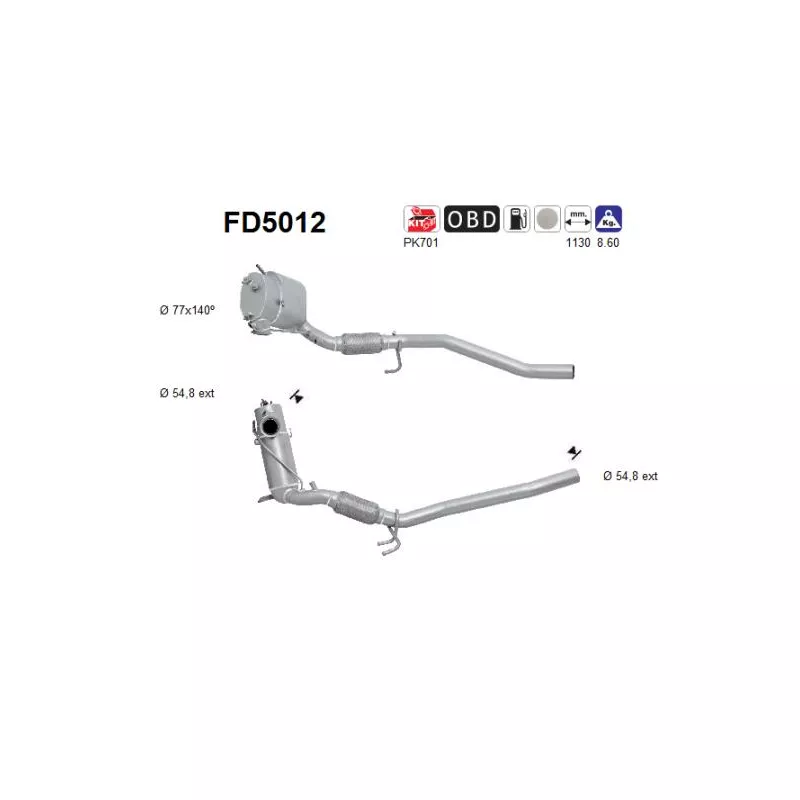 Filtre à particules / à suie, échappement AS FD5012