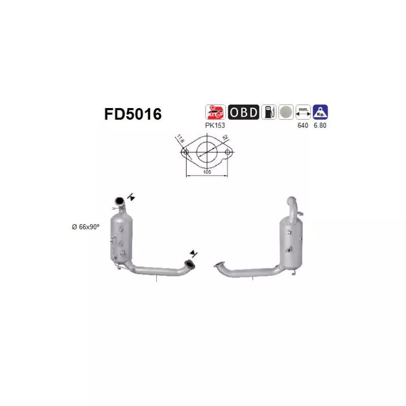 Filtre à particules / à suie, échappement AS FD5016