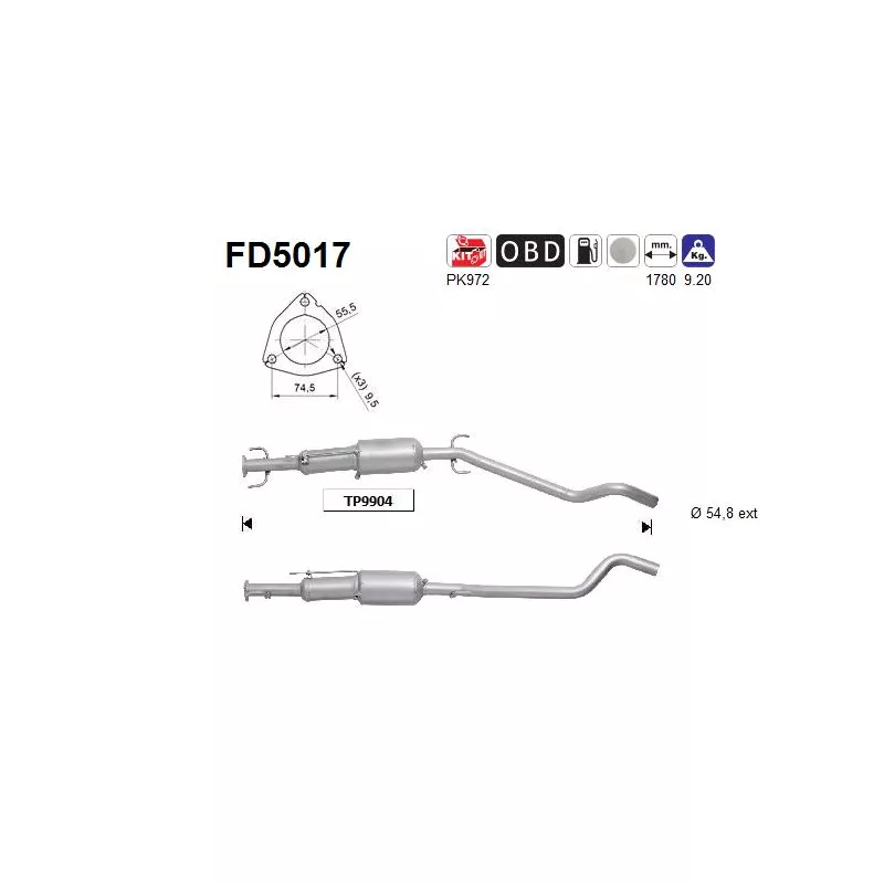 Filtre à particules / à suie, échappement AS FD5017