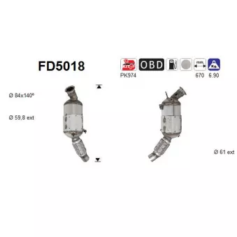 Filtre à particules / à suie, échappement AS FD5018