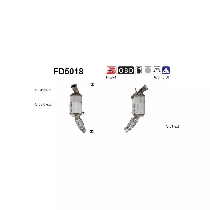 Filtre à particules / à suie, échappement AS FD5018