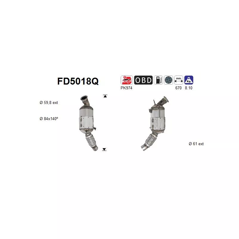 Filtre à particules / à suie, échappement AS FD5018Q