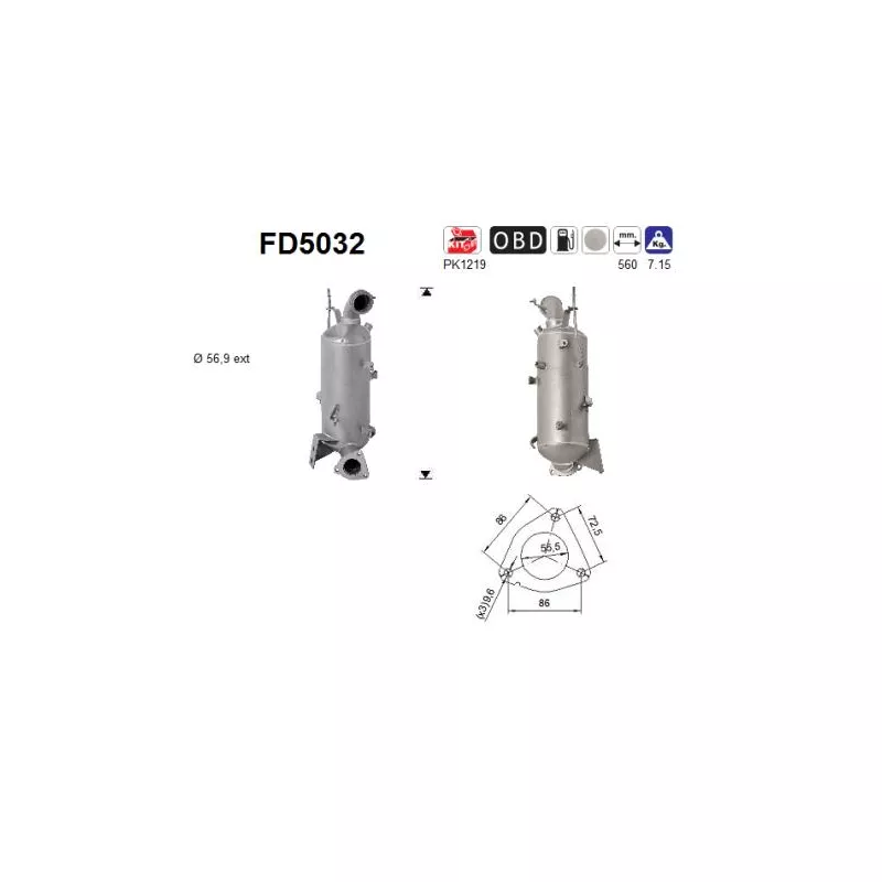 Filtre à particules / à suie, échappement AS FD5032