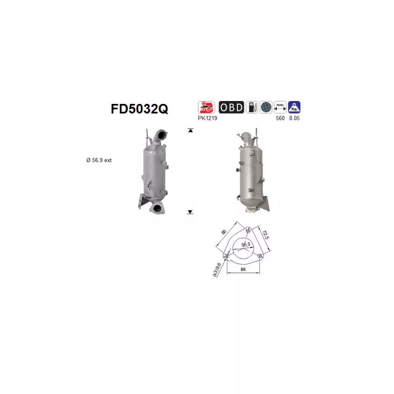 Filtre à particules / à suie, échappement AS FD5032Q