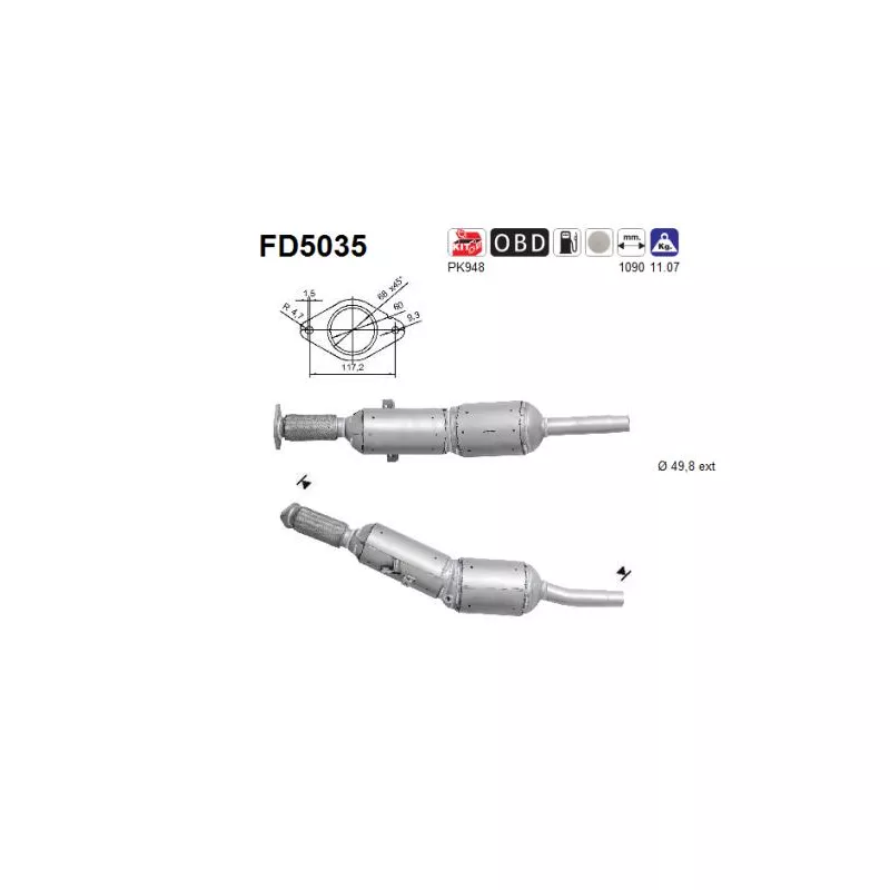 Filtre à particules / à suie, échappement AS FD5035