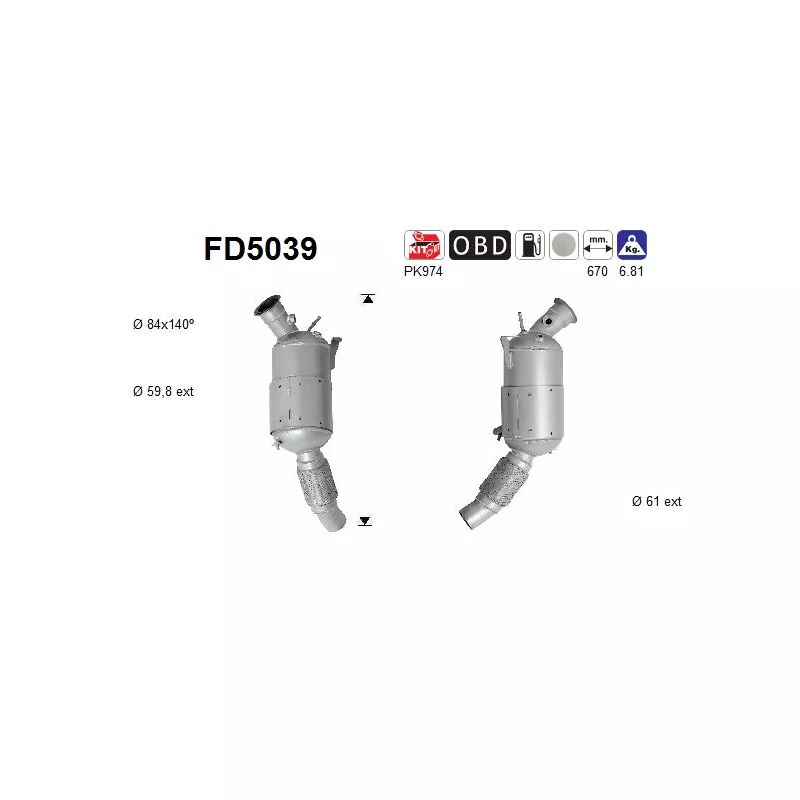 Filtre à particules / à suie, échappement AS FD5039