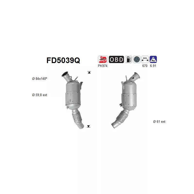 Filtre à particules / à suie, échappement AS FD5039Q