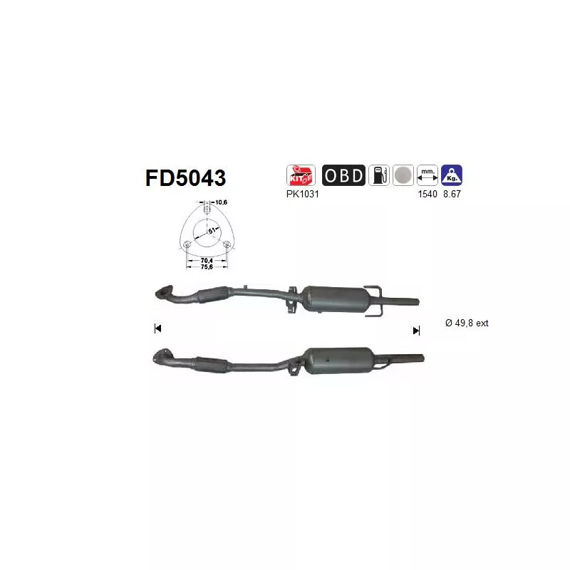Filtre à particules / à suie, échappement AS FD5043