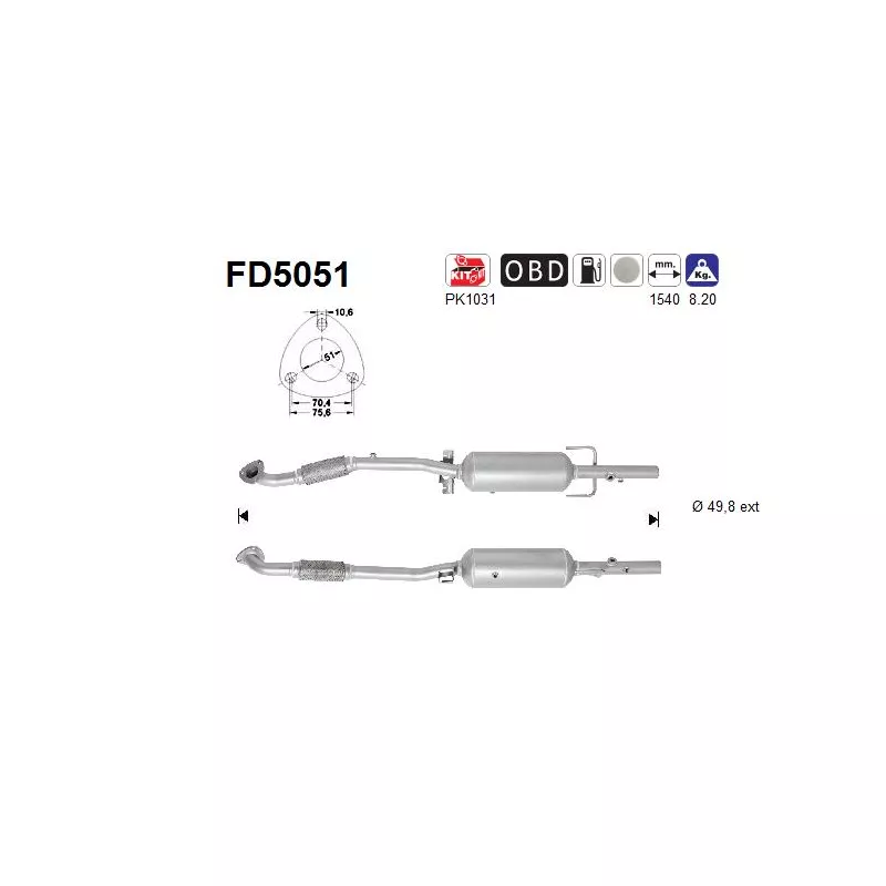 Filtre à particules / à suie, échappement AS FD5051