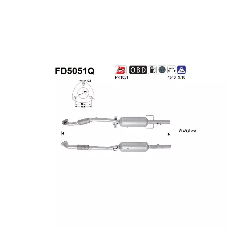 Filtre à particules / à suie, échappement AS FD5051Q