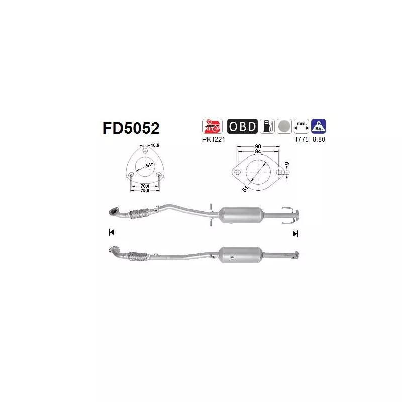 Filtre à particules / à suie, échappement AS FD5052