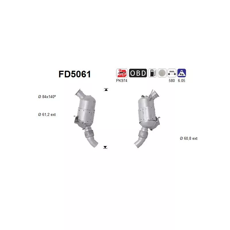 Filtre à particules / à suie, échappement AS FD5061