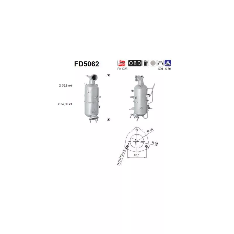 Filtre à particules / à suie, échappement AS FD5062